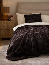 Next Textured Faux Fur Check Throw Chocolate Brown- Buy online at McGrocer