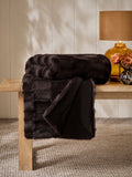 Faux fur check throw chocolate brown, UK version