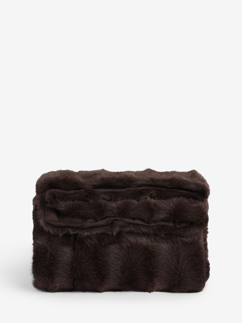 Faux fur check throw chocolate brown, UK version