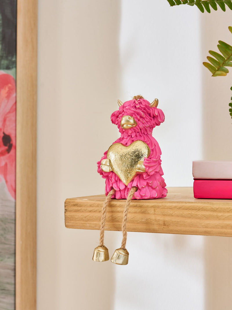 Pink Hamish Highland cow heart hanging decoration 15x7x7cm, imported from the UK