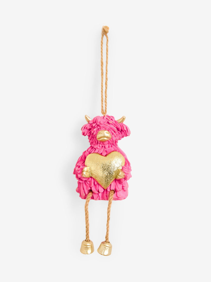 Pink Hamish Highland cow heart hanging decoration 15x7x7cm, imported from the UK