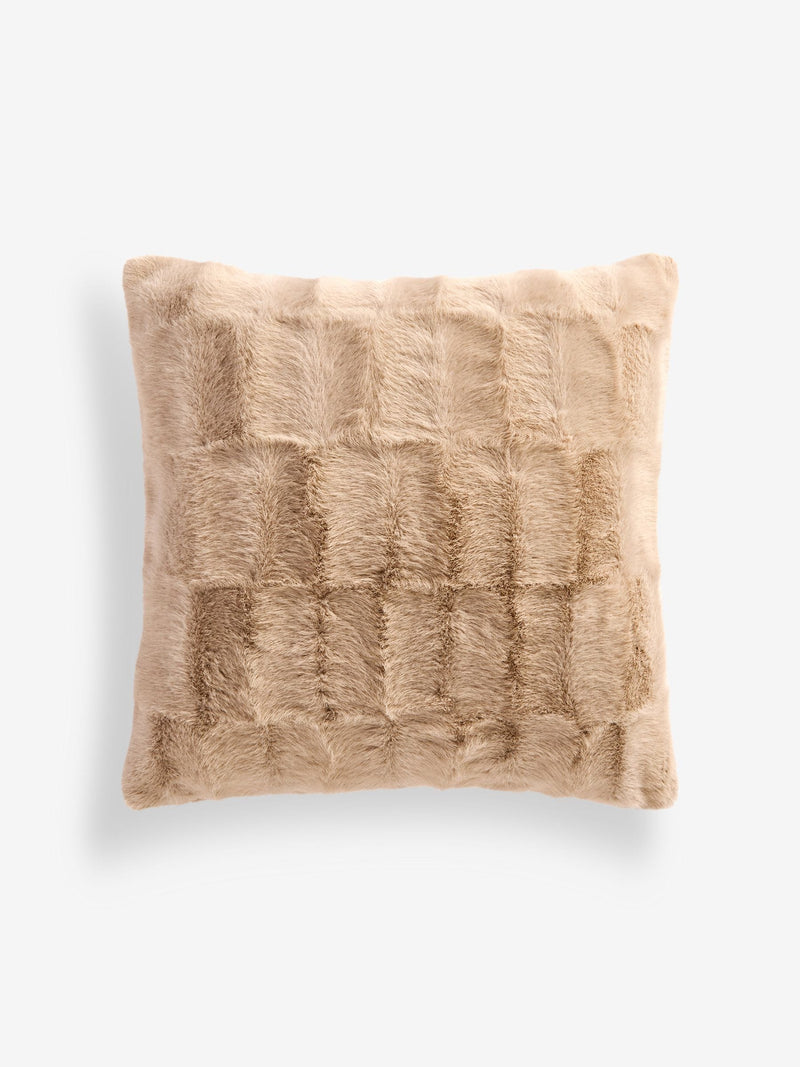 Natural textured faux fur check cushion 50cm, imported from the UK
