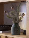 Artificial dried seed pod arrangement in stone-effect vase 45cm height, imported from the UK