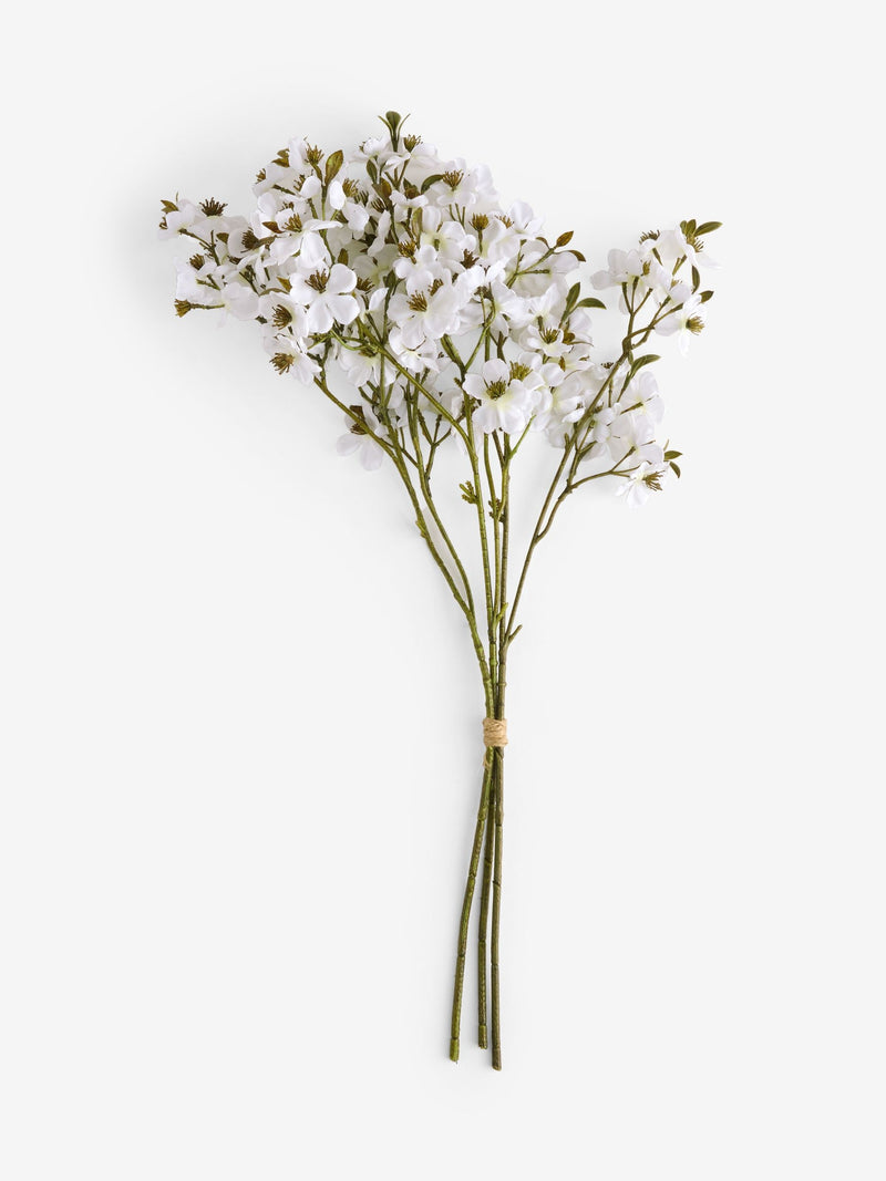 White artificial blossom 3 stems (British brand)