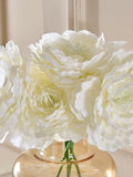 White Blousy Artificial Peonies in Gold Glass Vase 30x20x20cm (British brand)