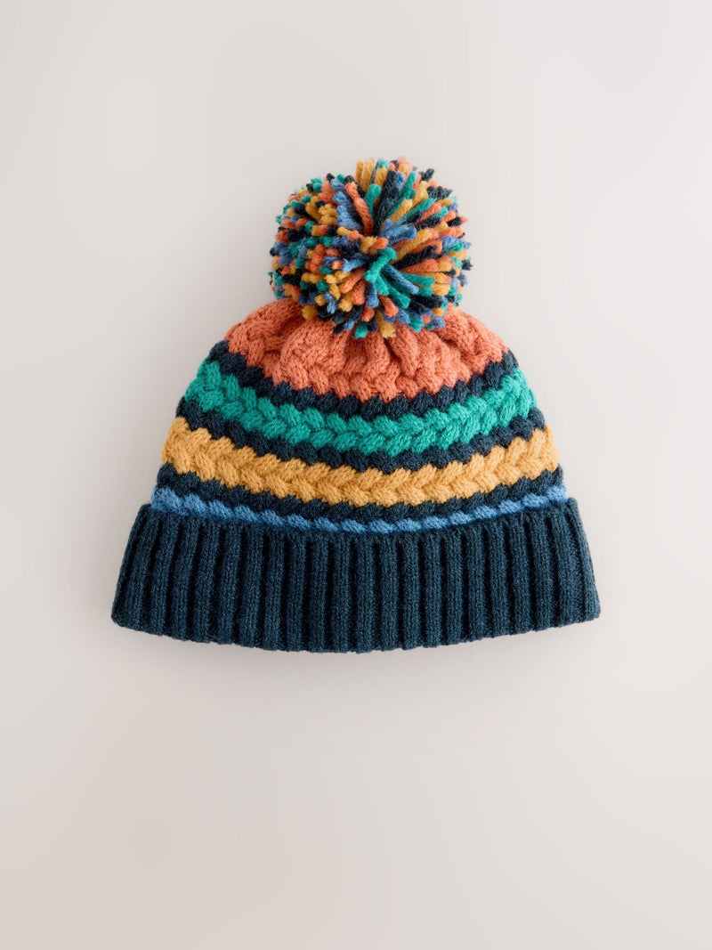 Bright cable stitched baby knitted hat with pom (British brand)