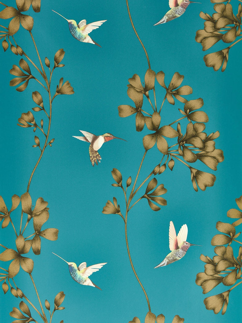 Harlequin TealGold Lotus wallpaper sample, UK version