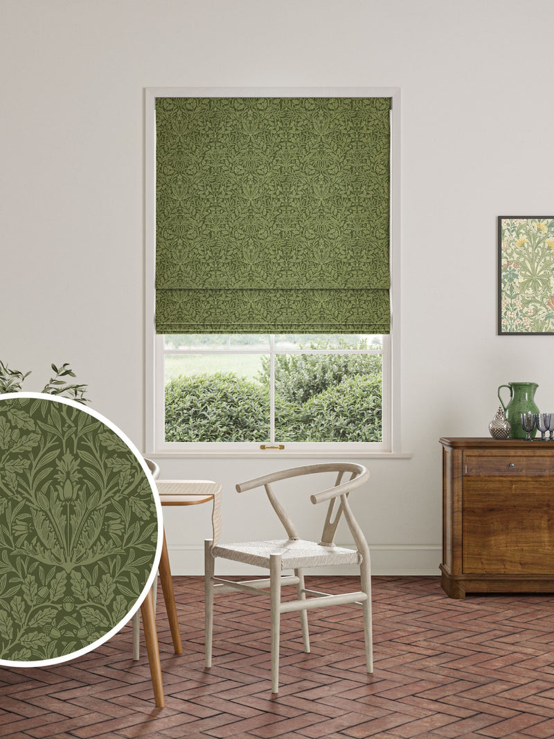 William Morris Moss Green Acorn Velvet Roman blind made to measure, UK version