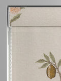 William Morris roman blind with fruit embroidery in natural and sage green - British product