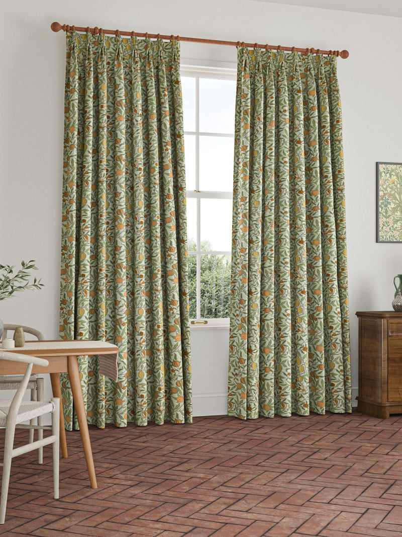 William Morris curtains lichen green fruit design (British brand)