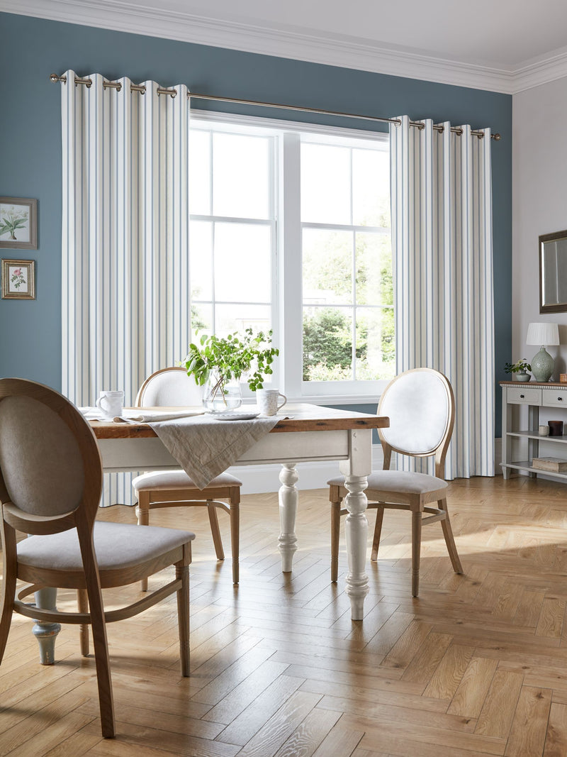 Laura Ashley Farnworth dusky blue stripe curtains, imported from the UK