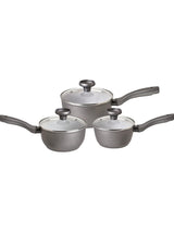 Next Prestige 3-Piece Grey Earthpan Aluminium Ceramic Non-Stick Saucepan Set with Lids- Buy online at McGrocer