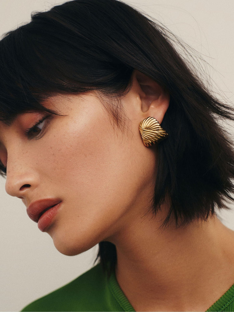 Missoma gold oversized wavy ridge ripple stud earrings 24mm x 22mm, imported from the UK