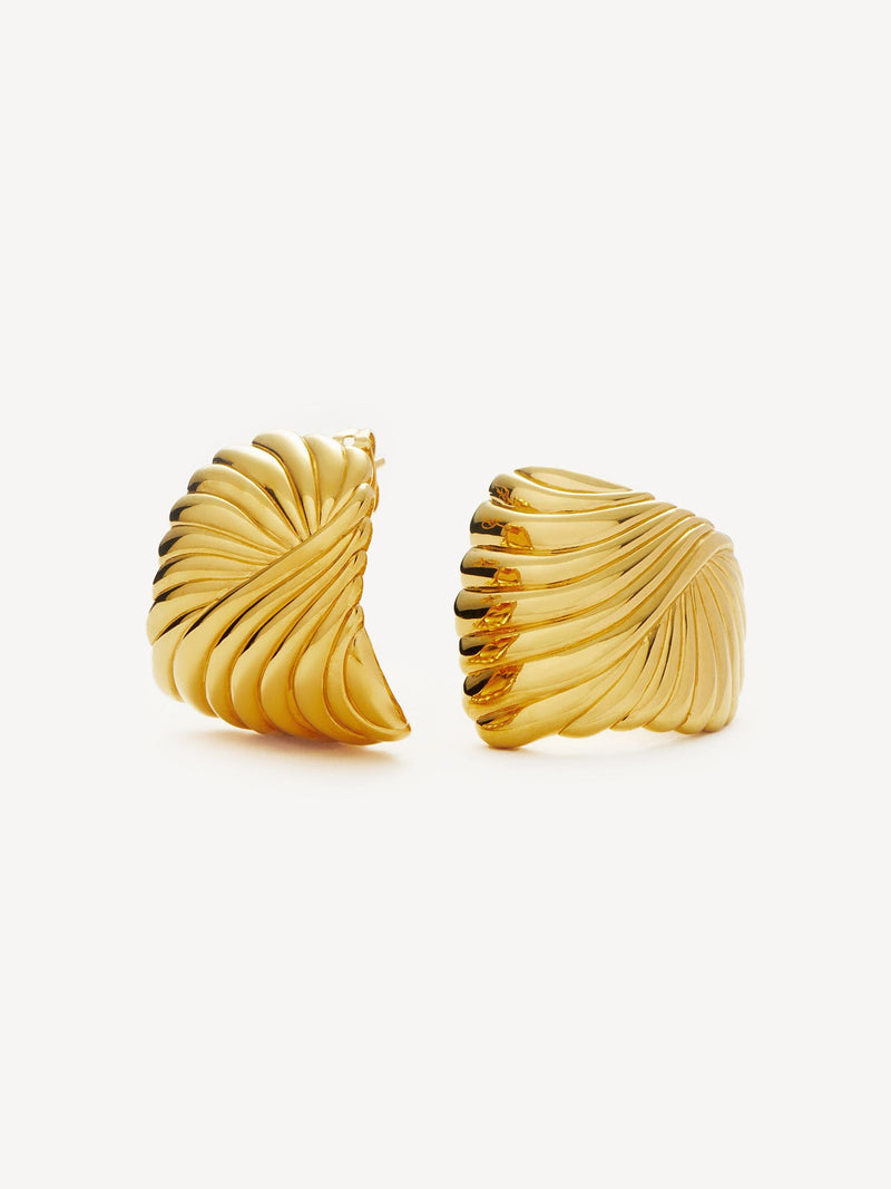Missoma gold oversized wavy ridge ripple stud earrings 24mm x 22mm, imported from the UK
