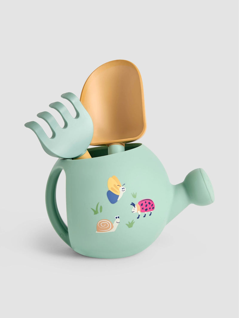 JoJo Maman Bébé silicone gardening set with watering can and trowel (British brand)