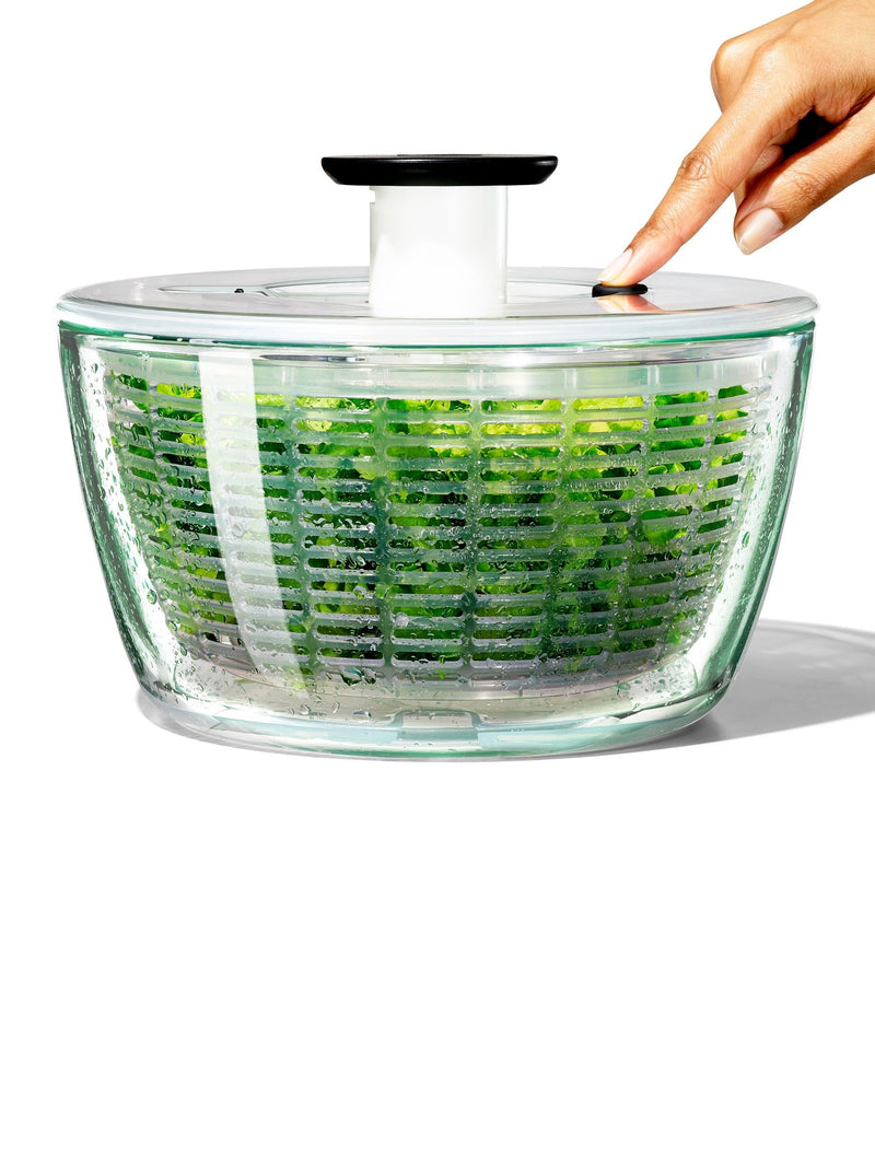 Oxo Silver Good Grips Glass Salad Spinner 5.9L, imported from the UK