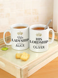 PMC personalised ladyship and lordship ceramic mug set, imported from the UK