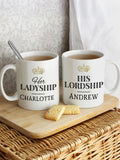 PMC personalised ladyship and lordship ceramic mug set, imported from the UK