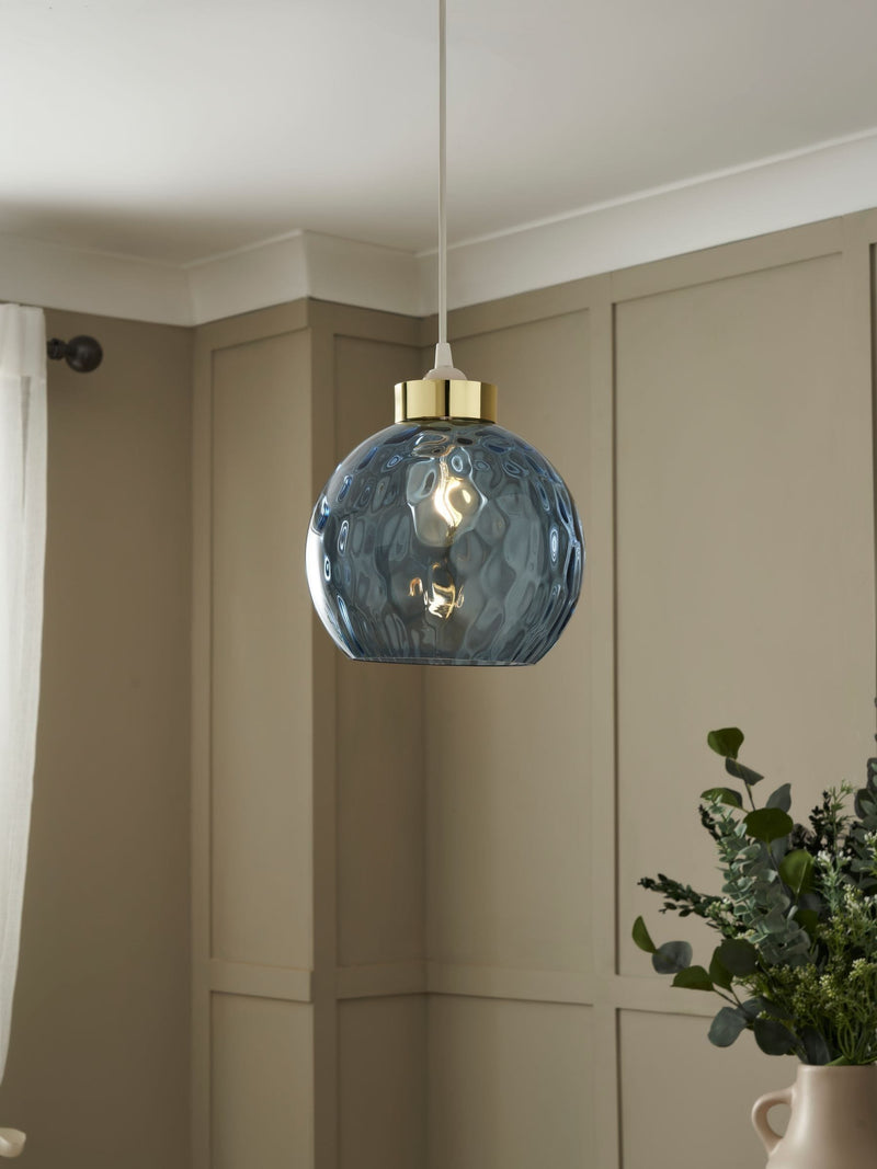 BHS blue dimpled glass ceiling light, UK version