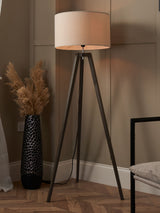 Next BHS Dark Walnut Wooden Tripod Floor Lamp - 130cm- Buy online at McGrocer