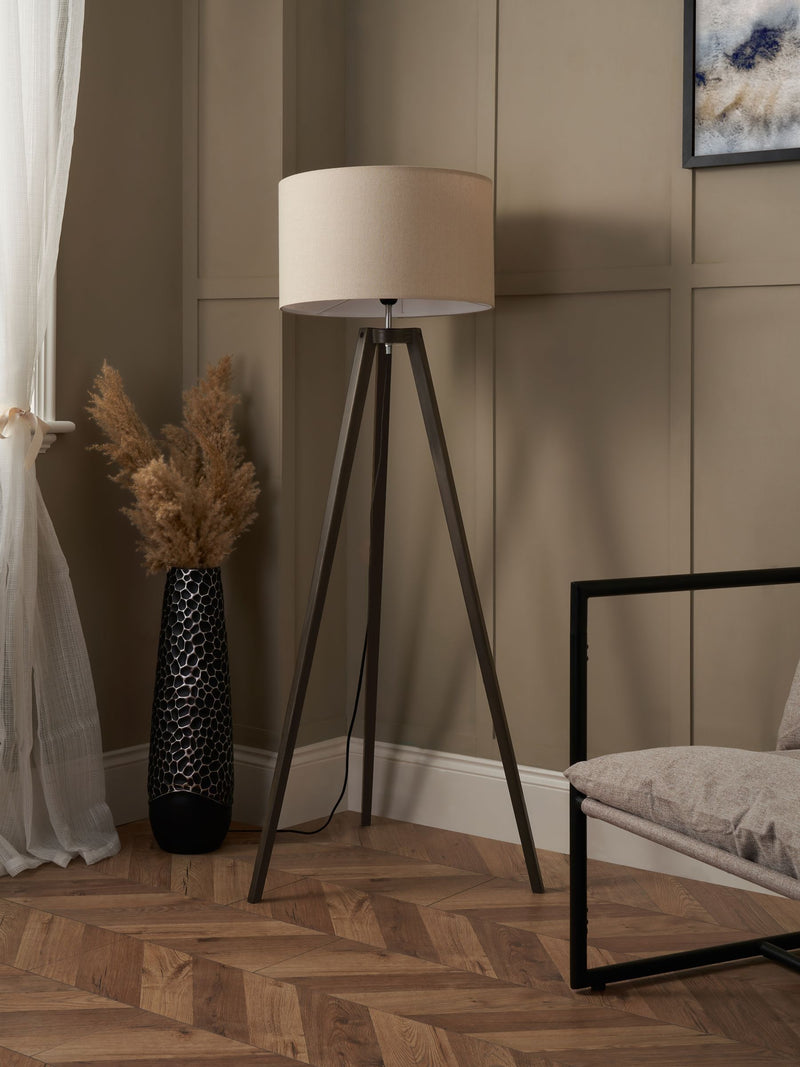 BHS dark walnut wooden tripod floor lamp 130cm, UK version