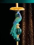 Teal peacock floor lamp with gold stand, imported from the UK