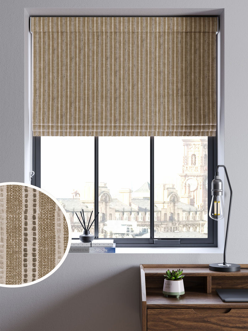 Roman blind dark natural grey woven stripe (British brand)