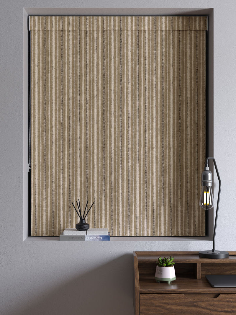 Roman blind dark natural grey woven stripe (British brand)
