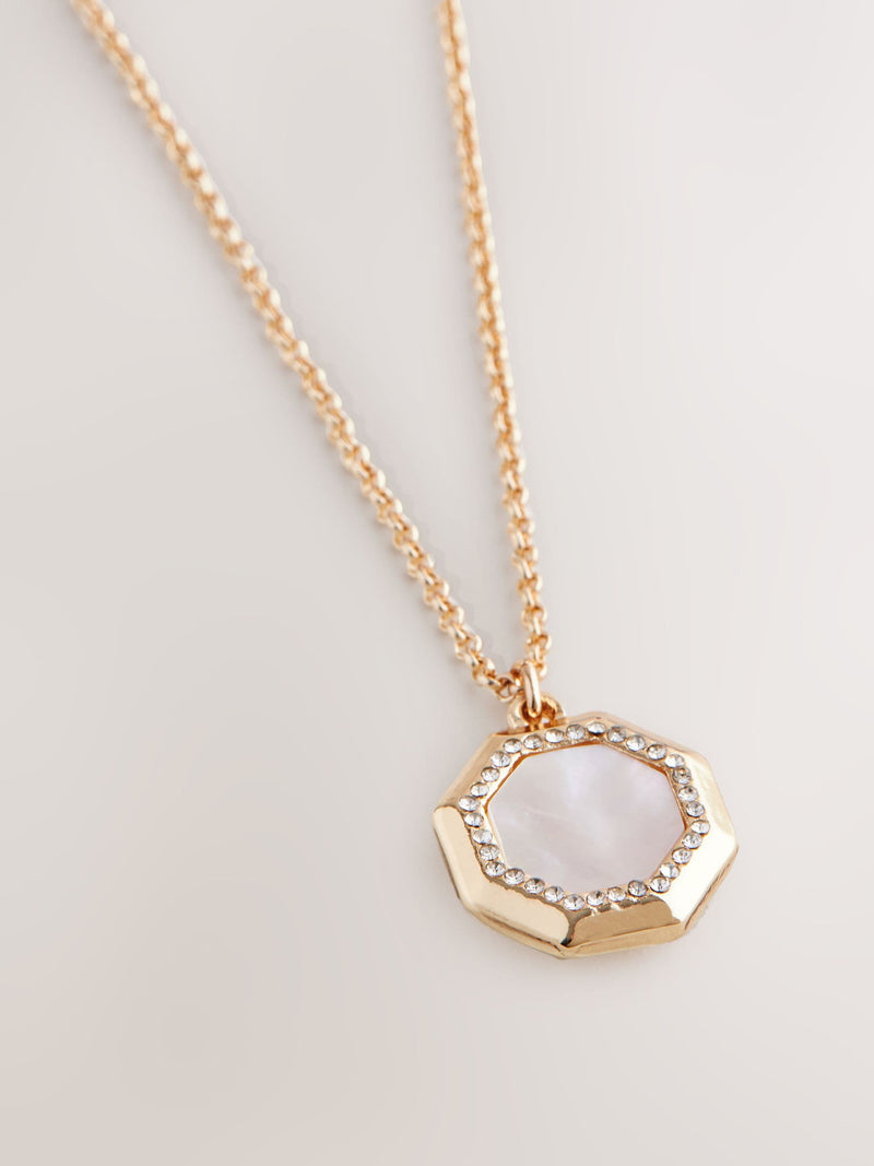 Gold tone mother of pearl octagon necklace, UK version