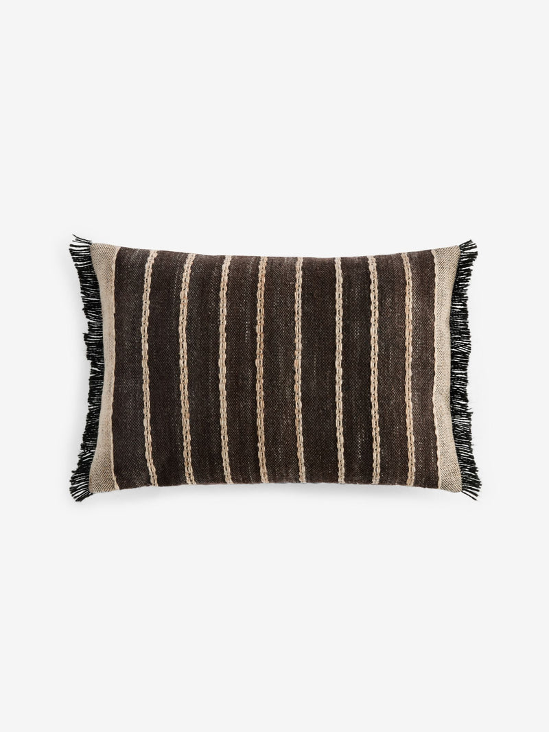 French Connection black stripe fringe cushion - British product