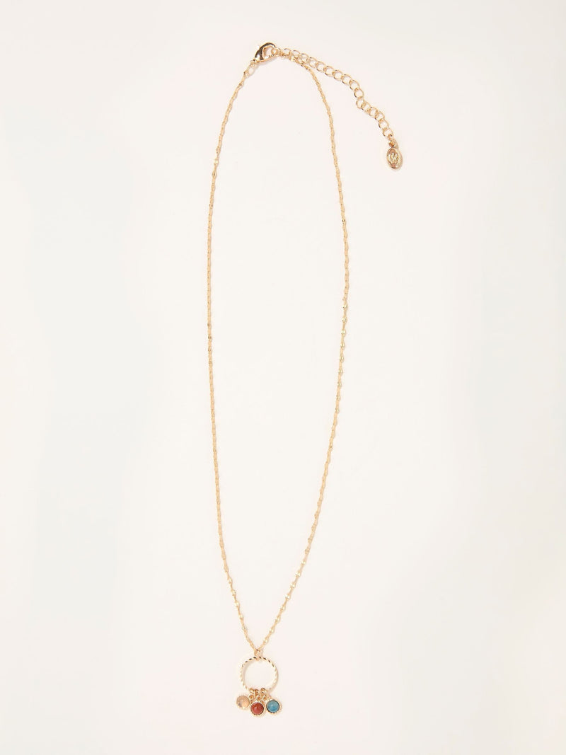 FatFace Gold Tone Trio Gem Necklace Brass UK version