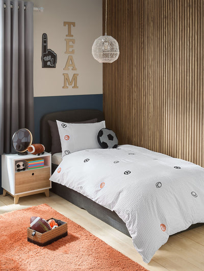 Next Pleated Embroidered Sports Duvet Cover and Pillowcase Set- Buy online at McGrocer