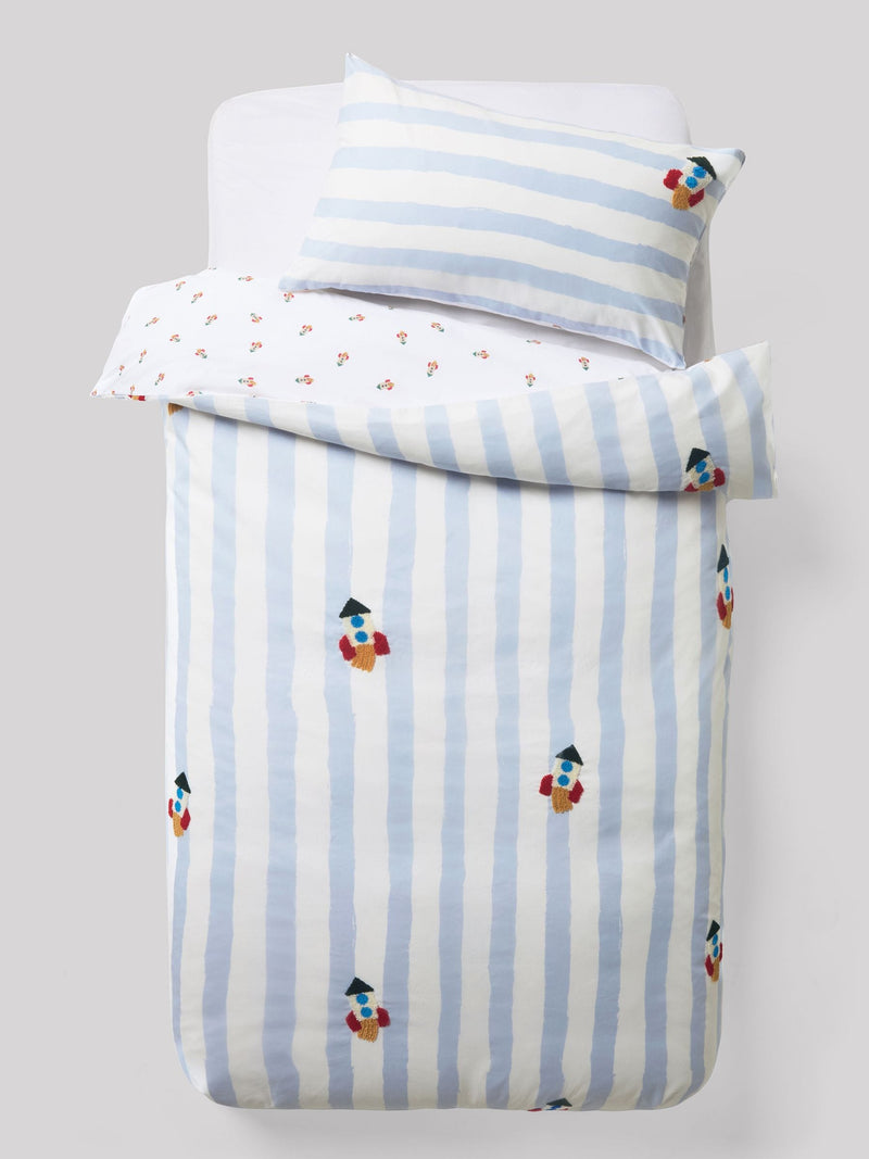 Blue/White tufted rocket duvet cover and pillowcase set - British product