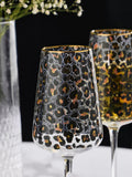 Set of 4 Black Leopard Print Wine Glasses