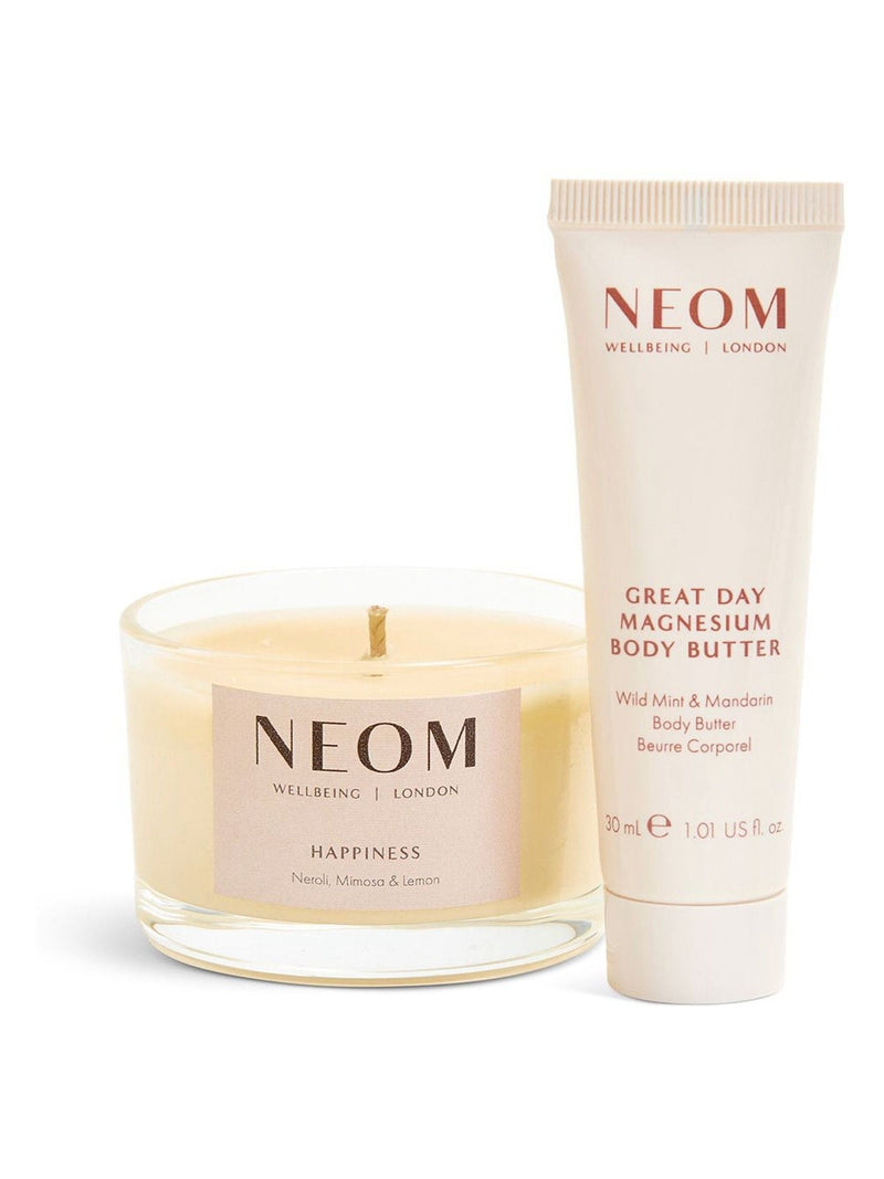 NEOM candle and body butter duo, imported from the UK