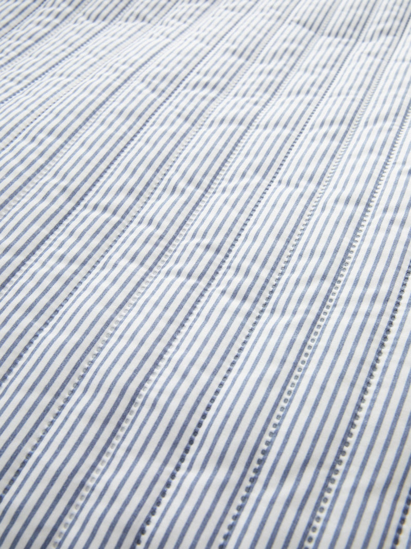 Catherine Lansfield chambray blue stripe quilted reversible bedspread 220x230cm (British brand)