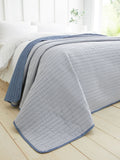 Catherine Lansfield chambray blue stripe quilted reversible bedspread 220x230cm (British brand)
