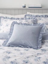 Next Catherine Lansfield Blue Lucie Gingham Check Frill Reversible Cushion 45x45cm- Buy online at McGrocer