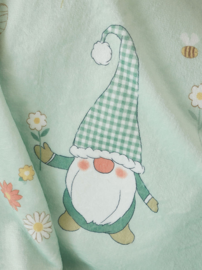 Catherine Lansfield fleece throw green spring gonks 130x170cm, UK version