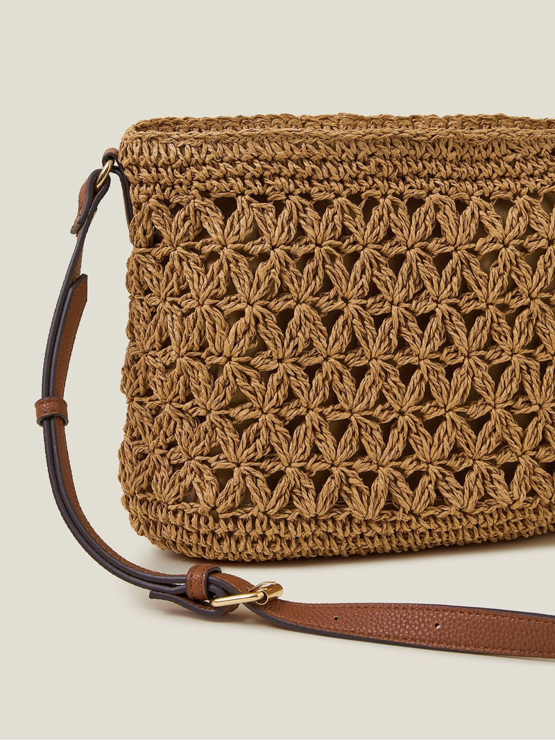 Accessorize tan brown raffia cross-body bag - British product