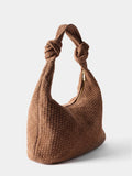 Mint Velvet brown woven knot handle bag, UK version