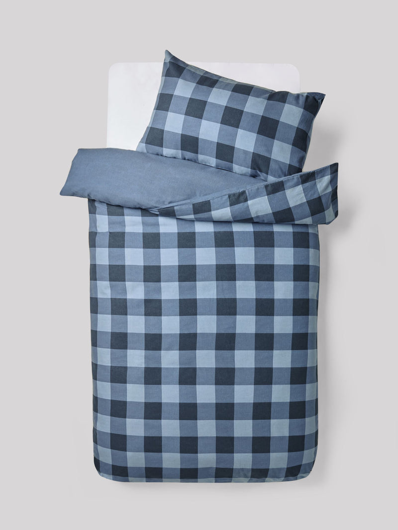 Blue Check Super Soft Brushed Cotton Duvet Cover and Pillowcase Set