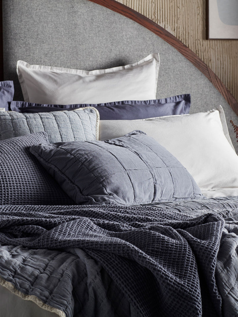 Secret Linen Store quilted cushion cover French Blue Finn 40x60cm, UK version