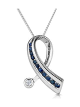 The Diamond Store Sapphire and Diamond 0.02CT Ribbon Pendant Necklace in 9K White Gold
