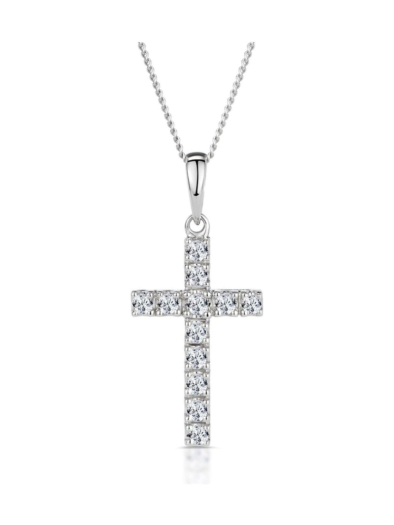 The Diamond Store White 0.22CT Cross Pendant Necklace in 9KGold