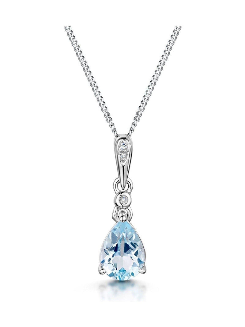 Blue Topaz and Diamond Necklace in 9K White Gold with Adjustable Chain