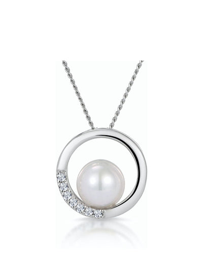 Next The Diamond Store Pearl and Diamond Circle Stellato Necklace 9K White Gold 0.03ct- Buy online at McGrocer