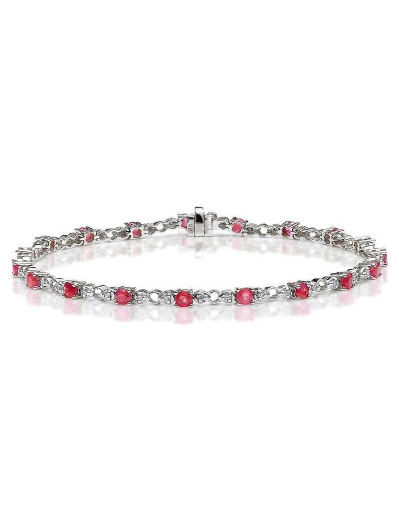 The Diamond Store Red Ruby Lab Diamond Sterling Silver Tennis Bracelet (British brand)