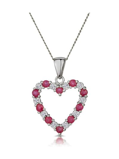 The Diamond Store Rubin Herz-Anhänger Halskette 9 Karat Weißgold 15 mm