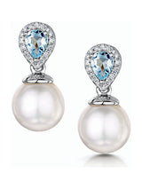 Next The Diamond Store Stellato Earrings White Gold Pearl Blue Topaz Diamond- Buy online at McGrocer